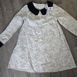 Uniqlo Kids Dress with Black Collar and White Floral Pattern